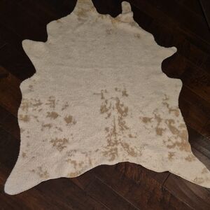 Neiman Marcus Cream and Brown Faux Fur Accent Rug